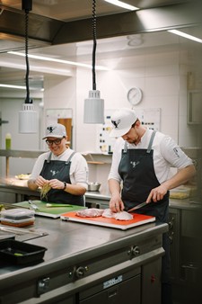 Let the kitchen team spoil you Chefs in the kitchen at the Daberer